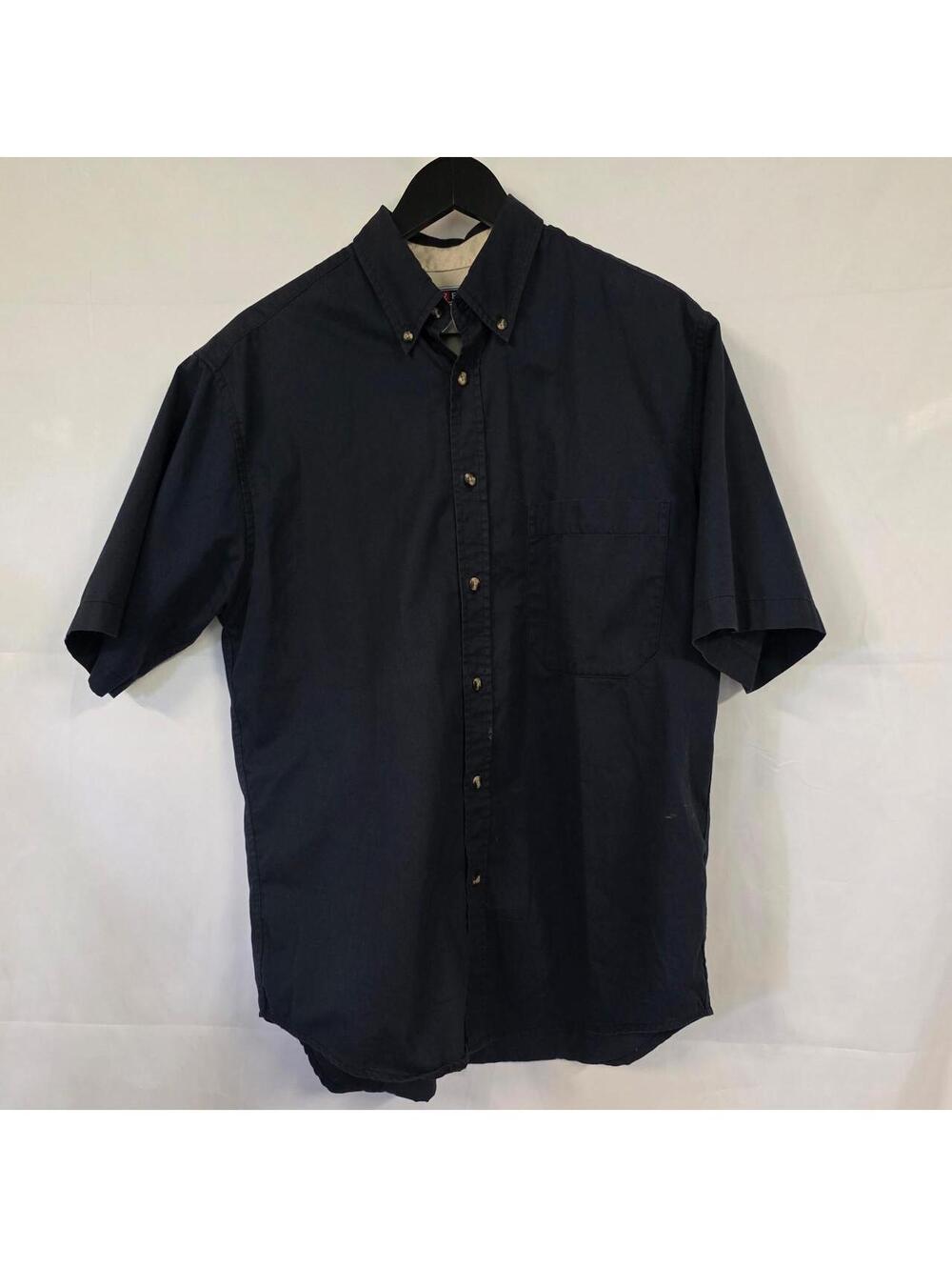 Jerzees Men's Short Sleeve Button Down Shirt Size M Navy Blue Cotton
